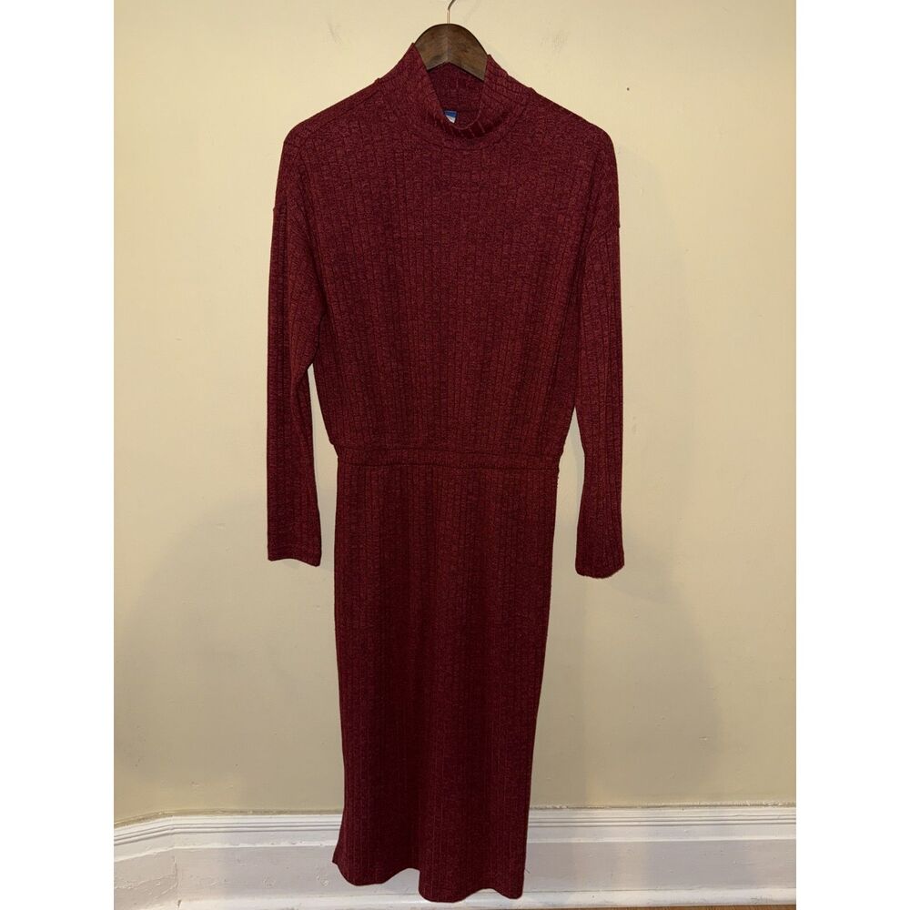 Old Navy Ribbed Mock Neck Long Sleeve Midi Dress Burgundy Maroon Small